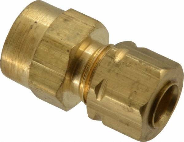Compression Tube Female Connector: 1/8-27, 1/4" Tube OD, Compression x FNPT - Brass