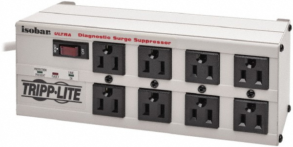 Tripp-Lite 8 Outlets, 120 VAC15 Amps, 25' Cord, Power Outlet Strip - Floor, Keyhole Mount, 5-15 NEMA Configuration, 3-1/2" Strip