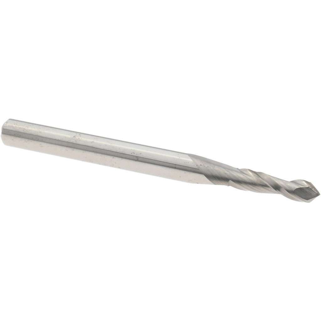 Made in USA | Harvey Tool Drill Mill: 0.0937" Dia, 3/8" LOC, 2 Flute, 90 deg Point, Solid Carbide - 1-1/2" OAL, 1/8" Shank, Bright/Uncoated Finish |