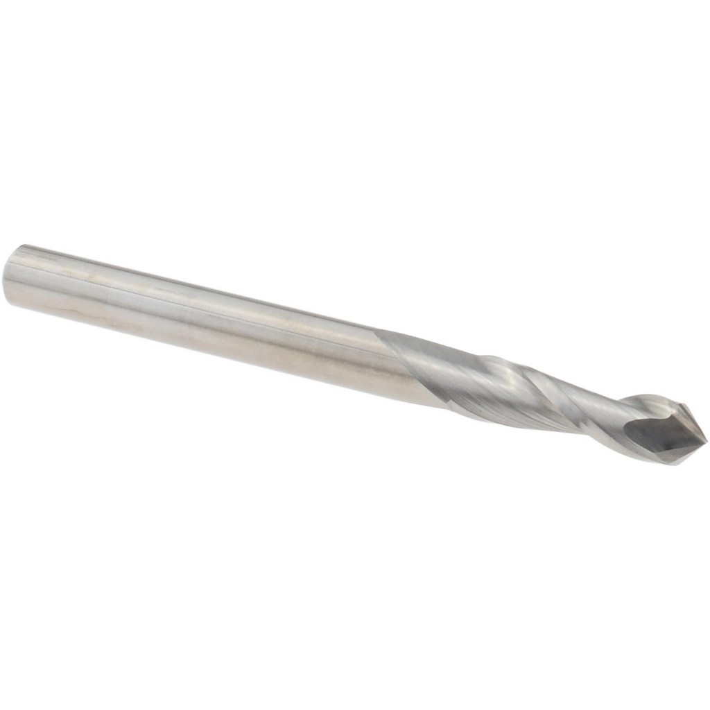 Made in USA | Harvey Tool Drill Mill: 1/8" Dia, 1/2" LOC, 2 Flute, 90 deg Point, Solid Carbide - 1-1/2" OAL, 1/8" Shank, Bright/Uncoated Finish |