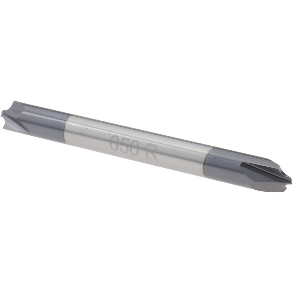 Harvey Tool Corner Rounding End Mill: 0.05 mm Radius, 3/16" Dia, 2 Flutes, Solid Carbide - 2" OAL, 3/16" Shank Dia, AlTiN Coated, Double End