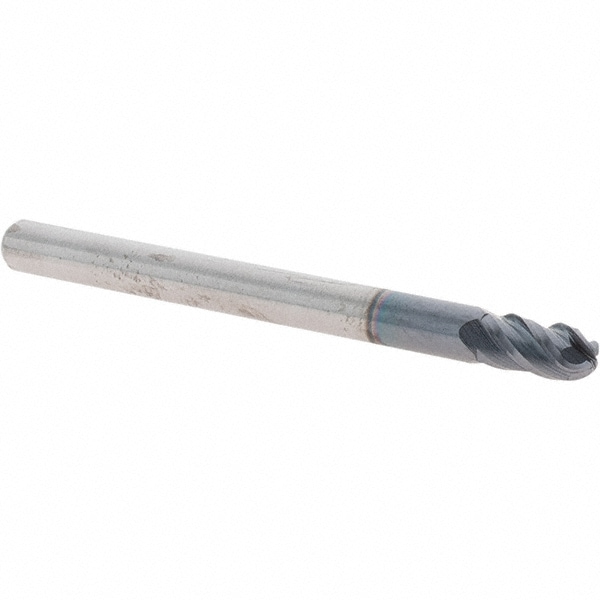 Ball End Mill: 1/8" Dia, 1/4" LOC, 4 Flute, Solid Carbide