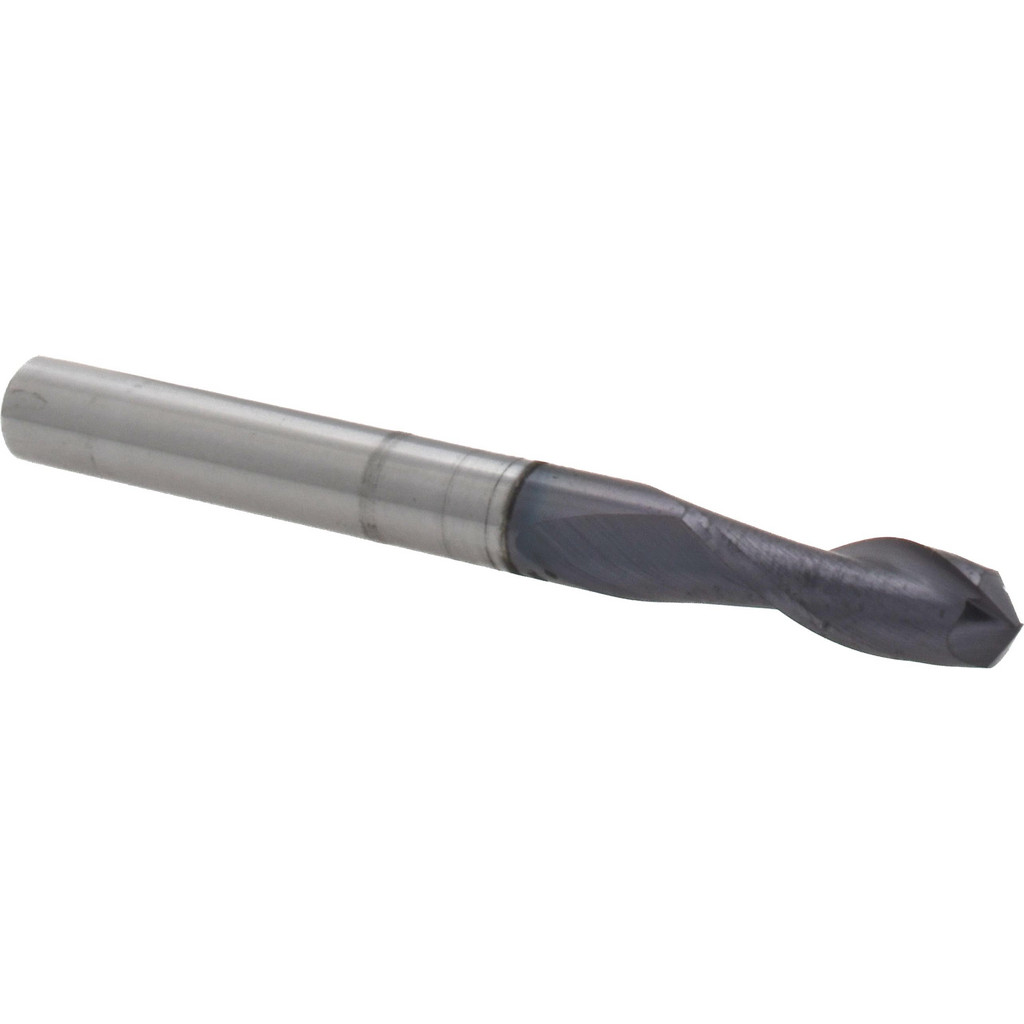 Harvey Tool Drill Mill: 1/4" Dia, 3/4" LOC, 2 Flute, 120 deg Point, Solid Carbide - 2-1/2" OAL, 1/4" Shank, AlTiN Finish | Part #12916-C3