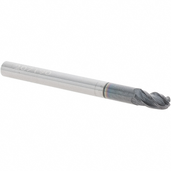 Ball End Mill: 1/8" Dia, 1/4" LOC, 4 Flute, Solid Carbide