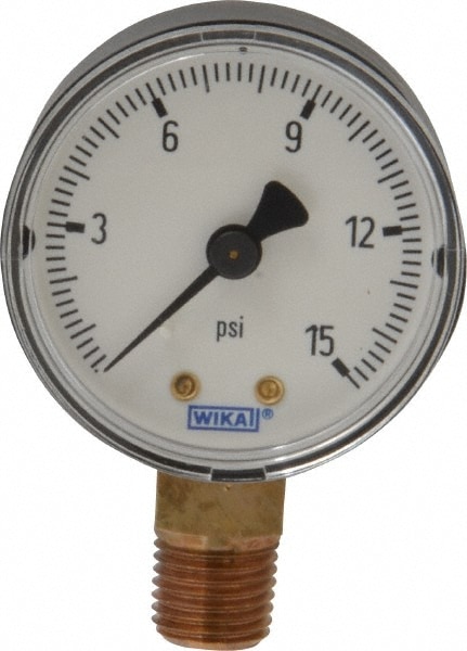 Wika 4252919 Pressure Gauge: 2" Dial, 0 to 15 psi, 1/4" Thread, NPT, Lower Mount Image