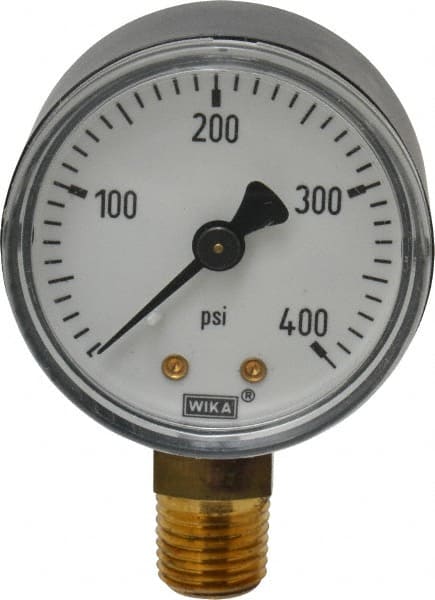 Wika 4252986 Pressure Gauge: 2" Dial, 0 to 400 psi, 1/4" Thread, NPT, Lower Mount 