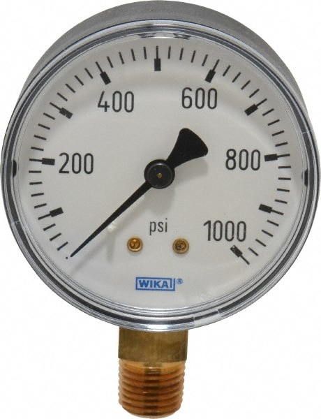 Wika 4253205 Pressure Gauge: 2-1/2" Dial, 0 to 1,000 psi, 1/4" Thread, NPT, Lower Mount Image