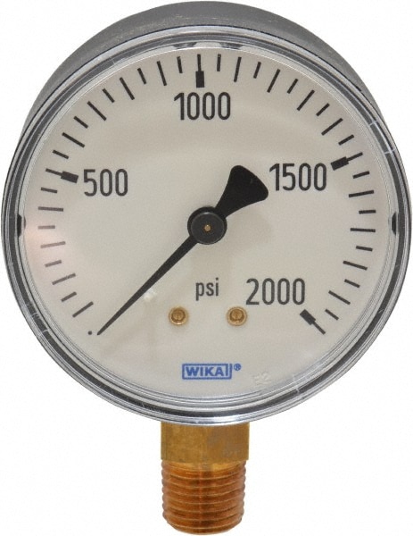 Wika 4253221 Pressure Gauge: 2-1/2" Dial, 0 to 2,000 psi, 1/4" Thread, NPT, Lower Mount Image