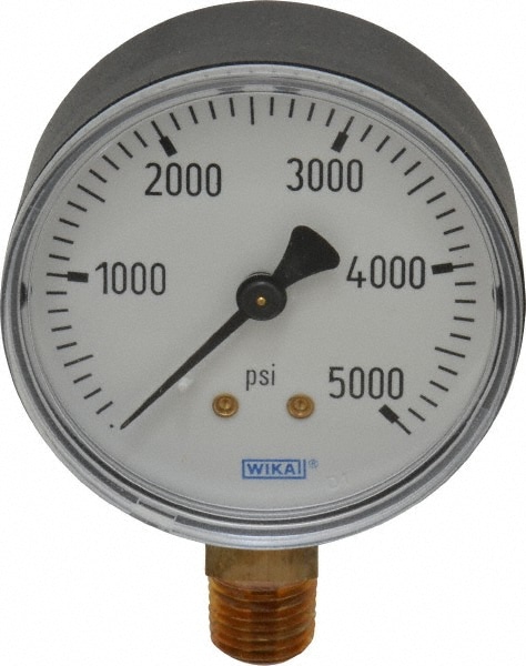 Wika 4253248 Pressure Gauge: 2-1/2" Dial, 0 to 5,000 psi, 1/4" Thread, NPT, Lower Mount Image