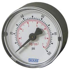 Wika 9690250 Pressure Gauge: 1-1/2" Dial, 1/8" Thread, NPT, Center Back Mount 