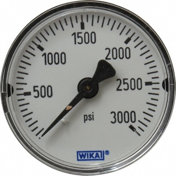 Wika 4253361 Pressure Gauge: 2" Dial, 0 to 3,000 psi, 1/4" Thread, NPT, Center Back Mount Image