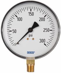 Wika 4256034 Pressure Gauge: 4" Dial, 0 to 300 psi, 1/4" Thread, NPT, Lower Mount Image