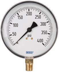 Wika 4256042 Pressure Gauge: 4" Dial, 0 to 400 psi, 1/4" Thread, NPT, Lower Mount Image