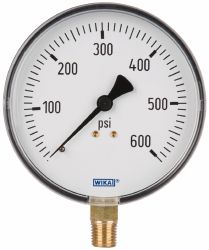 Wika 4256051 Pressure Gauge: 4" Dial, 0 to 600 psi, 1/4" Thread, NPT, Lower Mount Image