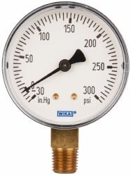 Wika 4260082 Pressure Gauge: 2-1/2" Dial, 0 to 300 psi, 1/4" Thread, NPT, Lower Mount Image