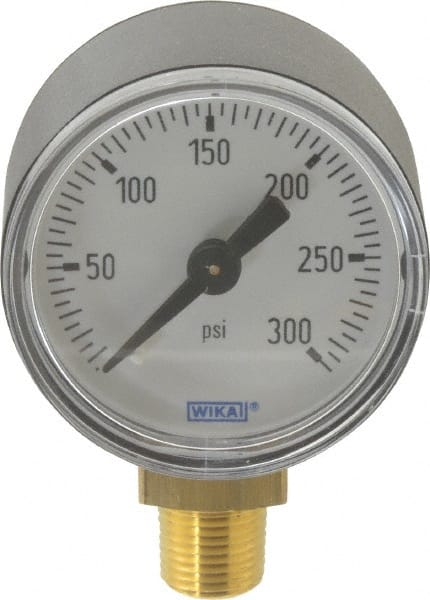 Wika 50545507 Pressure Gauge: 1-1/2" Dial, 0 to 300 psi, 1/8" Thread, NPT, Lower Mount 