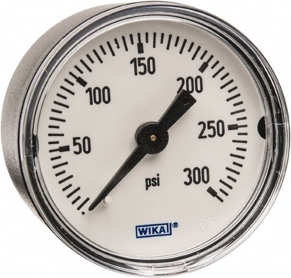 Wika 50786555 Pressure Gauge: 1-1/2" Dial, 0 to 300 psi, 1/8" Thread, NPT, Center Back Mount Image