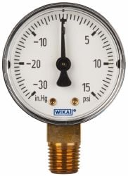 Wika 50786563 Pressure Gauge: 2" Dial, 0 to 15 psi, 1/4" Thread, NPT, Lower Mount Image