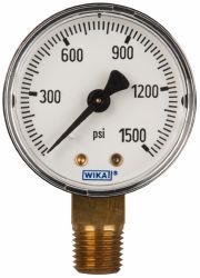 Wika 50786598 Pressure Gauge: 2" Dial, 0 to 1,500 psi, 1/4" Thread, NPT, Lower Mount Image