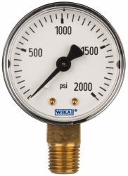 Wika 50786601 Pressure Gauge: 2" Dial, 0 to 2,000 psi, 1/4" Thread, NPT, Lower Mount Image