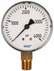 Wika 50786628 Pressure Gauge: 2-1/2" Dial, 0 to 4,000 psi, 1/4" Thread, NPT, Lower Mount Image