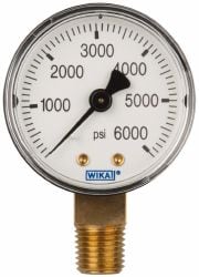 Wika 50982649 Pressure Gauge: 2" Dial, 0 to 6,000 psi, 1/4" Thread, NPT, Lower Mount Image