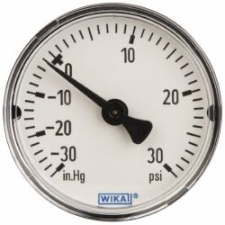 Wika 50982746 Pressure Gauge: 2" Dial, 0 to 30 psi, 1/4" Thread, NPT, Center Back Mount Image