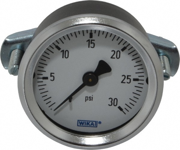 Wika 50786491 Pressure Gauge: 2" Dial, 0 to 30 psi, 1/4" Thread, NPT, U-Clamp Panel & Center Back Mount Image