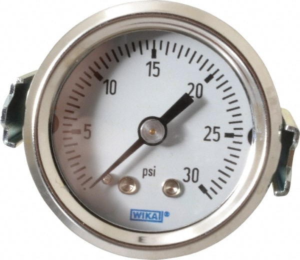 Wika 52832307 Pressure Gauge: 1-1/2" Dial, 0 to 30 psi, 1/8" Thread, NPT, U-Clamp Panel & Center Back Mount Image