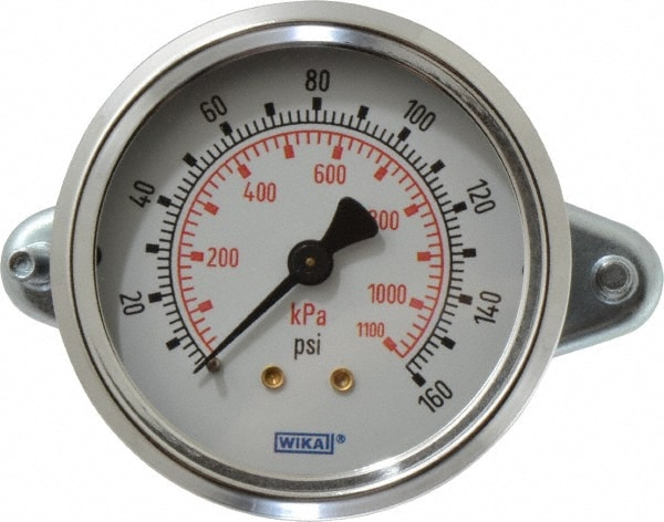 Wika 9311934 Pressure Gauge: 2-1/2" Dial, 0 to 160 psi, 1/4" Thread, NPT, U-Clamp Panel & Center Back Mount Image