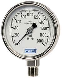 Wika 50786903 Pressure Gauge: 4" Dial, 0 to 300 psi, 1/4" Thread, NPT, Lower Mount 