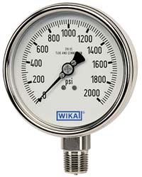 Wika 9832348 Pressure Gauge: 4" Dial, 0 to 15 psi, 1/4" Thread, NPT, Lower Mount Image