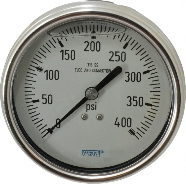 Wika 50786911 Pressure Gauge: 4" Dial, 1/4" Thread, Lower Back Mount Image