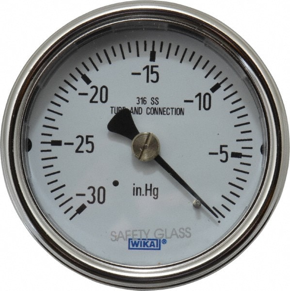 Wika 9745068 Pressure Gauge: 2-1/2" Dial, 0 to 30 psi, 1/4" Thread, NPT, Center Back Mount Image