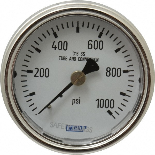 Wika 9745238 Pressure Gauge: 2-1/2" Dial, 0 to 1,000 psi, 1/4" Thread, NPT, Center Back Mount Image