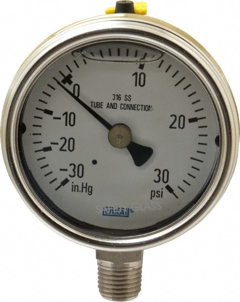 Wika 9831805 Pressure Gauge: 2-1/2" Dial, 0 to 30 psi, 1/4" Thread, NPT, Lower Mount Image