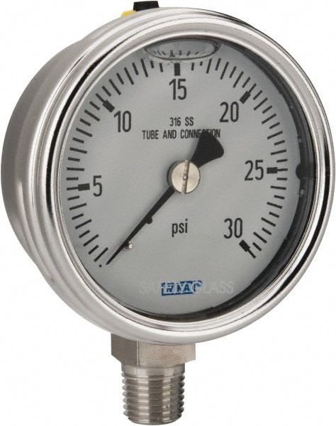 Wika 9831865 Pressure Gauge: 2-1/2" Dial, 0 to 30 psi, 1/4" Thread, NPT, Lower Mount Image