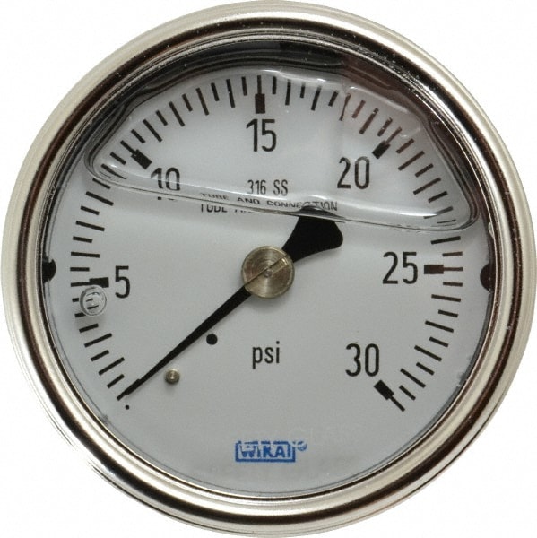 Wika 9832119 Pressure Gauge: 2-1/2" Dial, 0 to 30 psi, 1/4" Thread, NPT, Center Back Mount Image