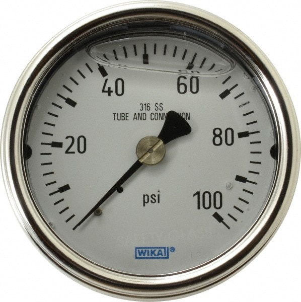 Wika 9832135 Pressure Gauge: 2-1/2" Dial, 0 to 100 psi, 1/4" Thread, NPT, Center Back Mount Image