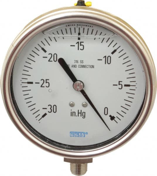 Wika 9832275 Pressure Gauge: 4" Dial, 0 to 30 psi, 1/4" Thread, NPT, Lower Mount 