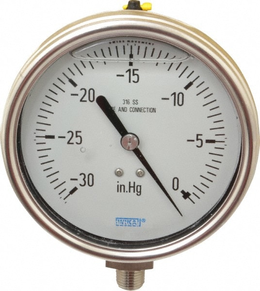 Wika 9832275 Pressure Gauge: 4" Dial, 0 to 30 psi, 1/4" Thread, NPT, Lower Mount 