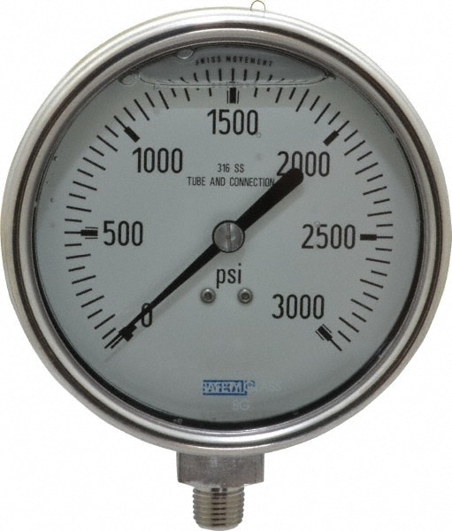 Wika 9832470 Pressure Gauge: 4" Dial, 0 to 3,000 psi, 1/4" Thread, NPT, Lower Mount Image