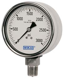 Wika 9244956-0001 Pressure Gauge: 2-1/2" Dial, 0 to 5,000 psi, 1/4" Thread, NPT, Lower Mount Image