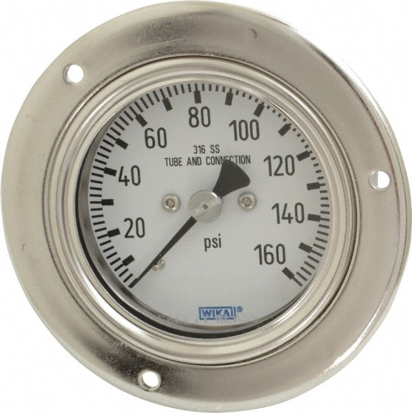 Wika 50647172 Pressure Gauge: 2-1/2" Dial, 1/4" Thread, Lower Back Mount Image