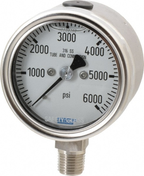 Wika 50128787 Pressure Gauge: 2-1/2" Dial, 1/4" Thread, Lower Mount Image