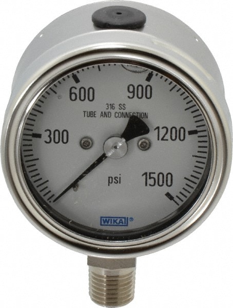 Wika 9251715 Pressure Gauge: 2-1/2" Dial, 0 to 1,500 psi, 1/4" Thread, NPT, Lower Mount Image