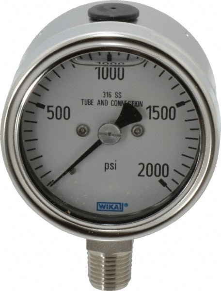 Wika 9251723 Pressure Gauge: 2-1/2" Dial, 0 to 2,000 psi, 1/4" Thread, NPT, Lower Mount Image