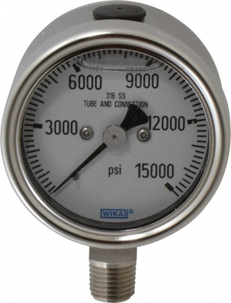 Wika 9542345 Pressure Gauge: 2-1/2" Dial, 1/4" Thread, Lower Mount Image