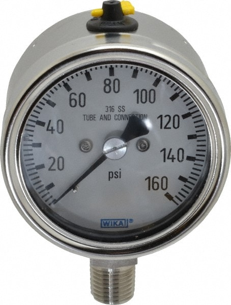 Wika 9251642 Pressure Gauge: 2-1/2" Dial, 1/4" Thread, Lower Mount Image