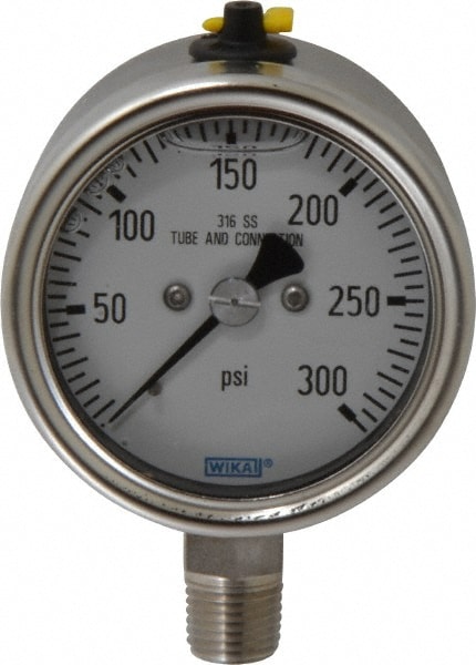 Wika 9251669 Pressure Gauge: 2-1/2" Dial, 0 to 300 psi, 1/4" Thread, NPT, Lower Mount Image